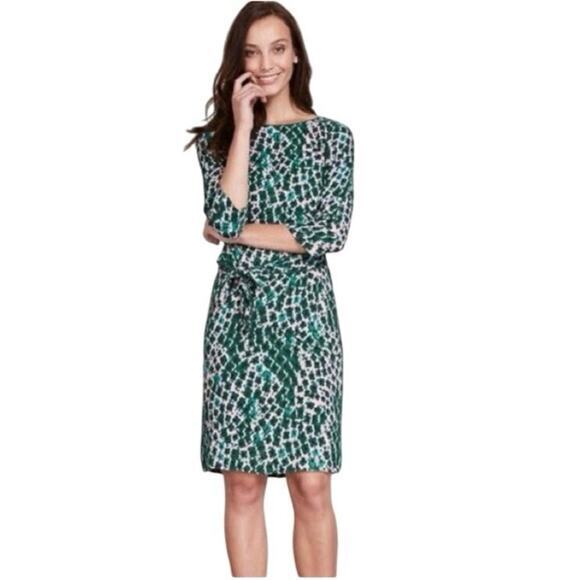 Boden Floral Kelly Green & Pink Four Leaf Clover Sheath Belted Tie Dress US 6R - Picture 3 of 16